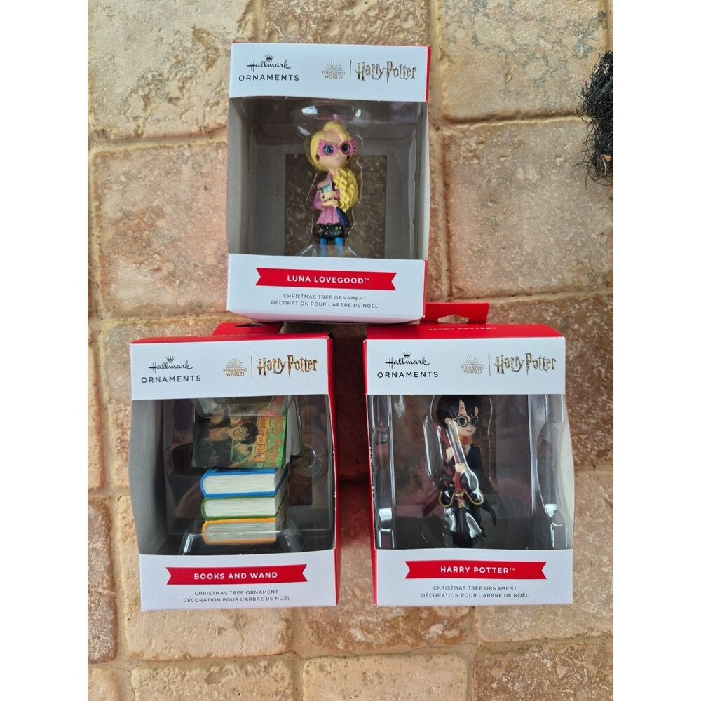 Harry Potter ornaments Hallmark lot of 3 BOOKS&WAND, LUNA LOVEGOOD, HARRY POTTER